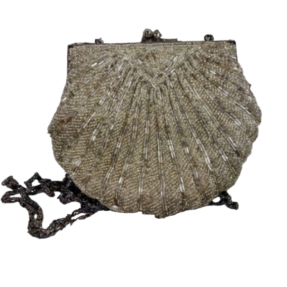 La Regale Clutch Crossbody Purse Metallic Beaded Silve Evening Formal Party CHIC - Picture 2 of 12